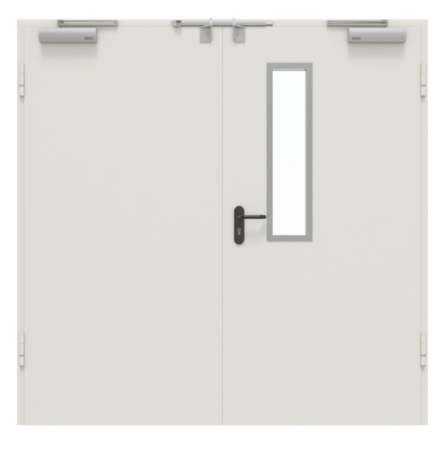Frontansicht von Innentür-Set 2-flg. Stahl mit Feuerschutzfunktion H16-2 OD mit Rechteckverglasung Ausschnitt 1 im Gehflügel inkl. Eck- und Ergänzungszarge Vario B53 - Hörmann