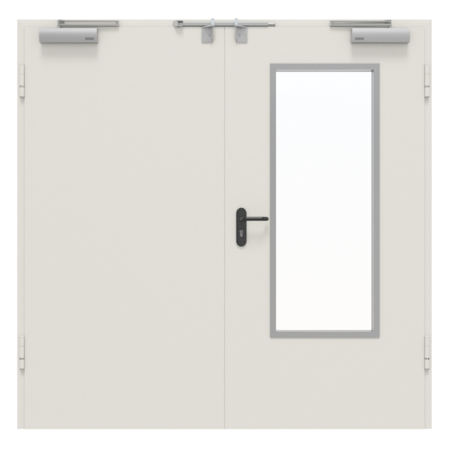 Frontansicht von Innentür-Set 2-flg. Stahl mit Feuerschutzfunktion H16-2 OD mit Rechteckverglasung Ausschnitt 3 im Gehflügel inkl. Eck- und Ergänzungszarge Vario B53 - Hörmann