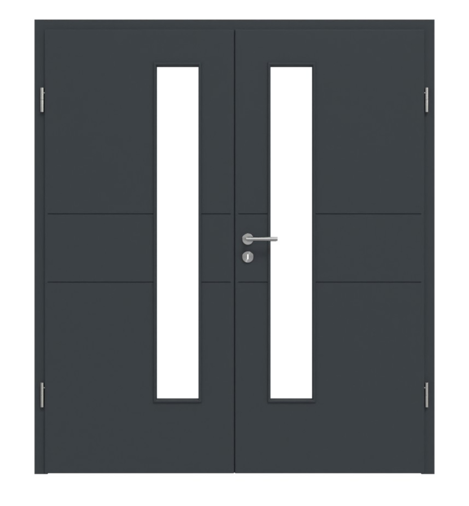 HÖRMANN Doppelflügeltür Groove 29 Anthrazitgrau Lack DesignLine mit Lichtausschnitt LA 24 schlossseitig mit Zarge
