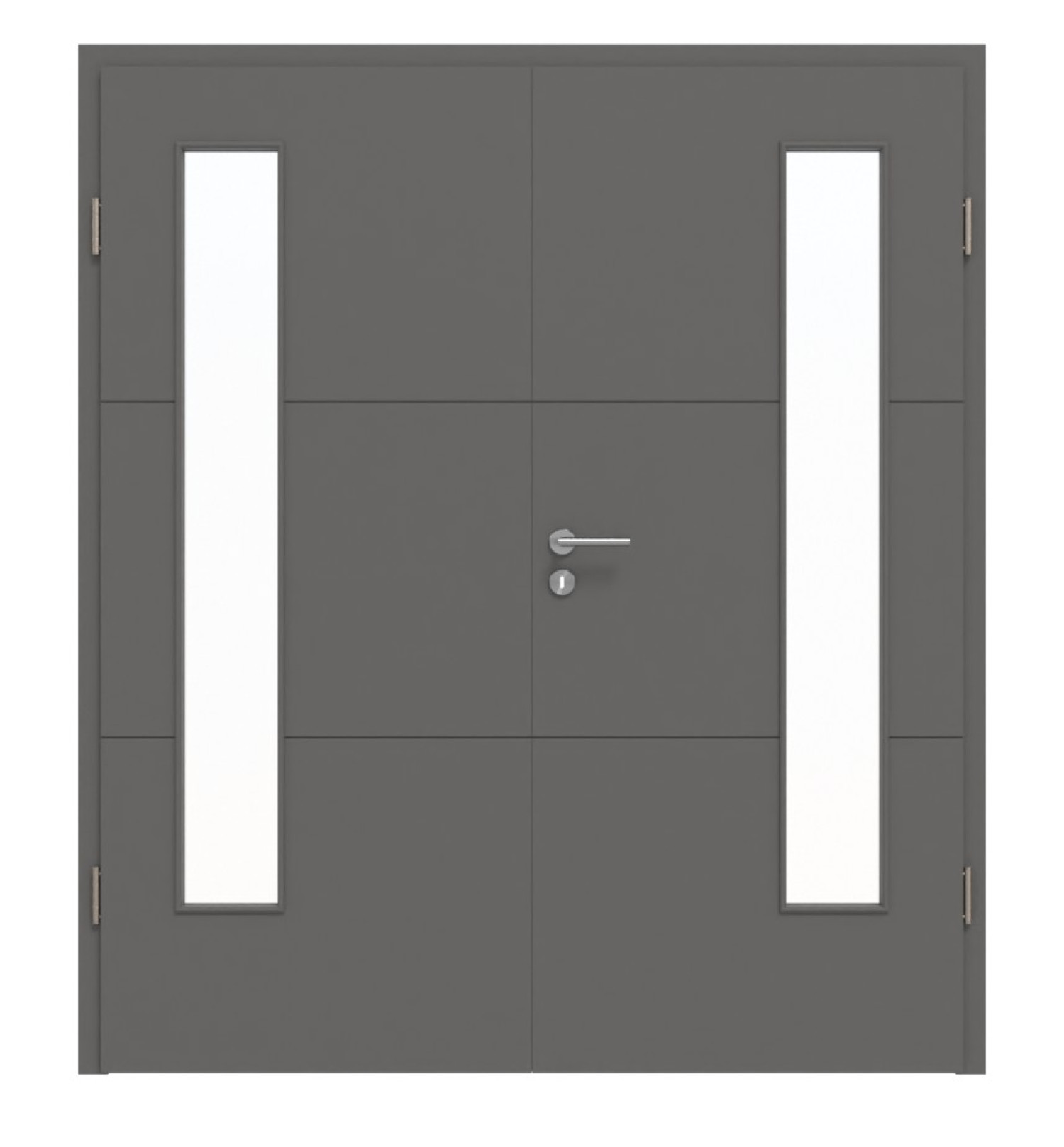 HÖRMANN Doppelflügeltür Groove 31 Staubgrau RAL 7037 Lack DesignLine mit Lichtausschnitt LA 24 bandseitig mit Zarge