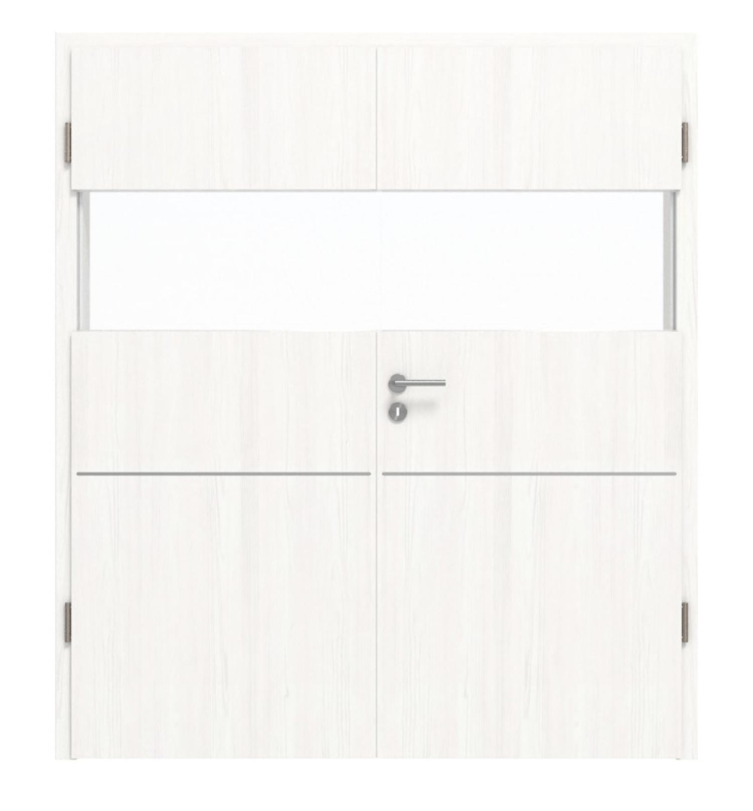 HÖRMANN Doppelflügeltür Pure 2 Gebürstetes Weiß Duradecor DesignLine mit Lichtausschnitt quer mit bündiger Lisene Plain 79-7 mit Zarge