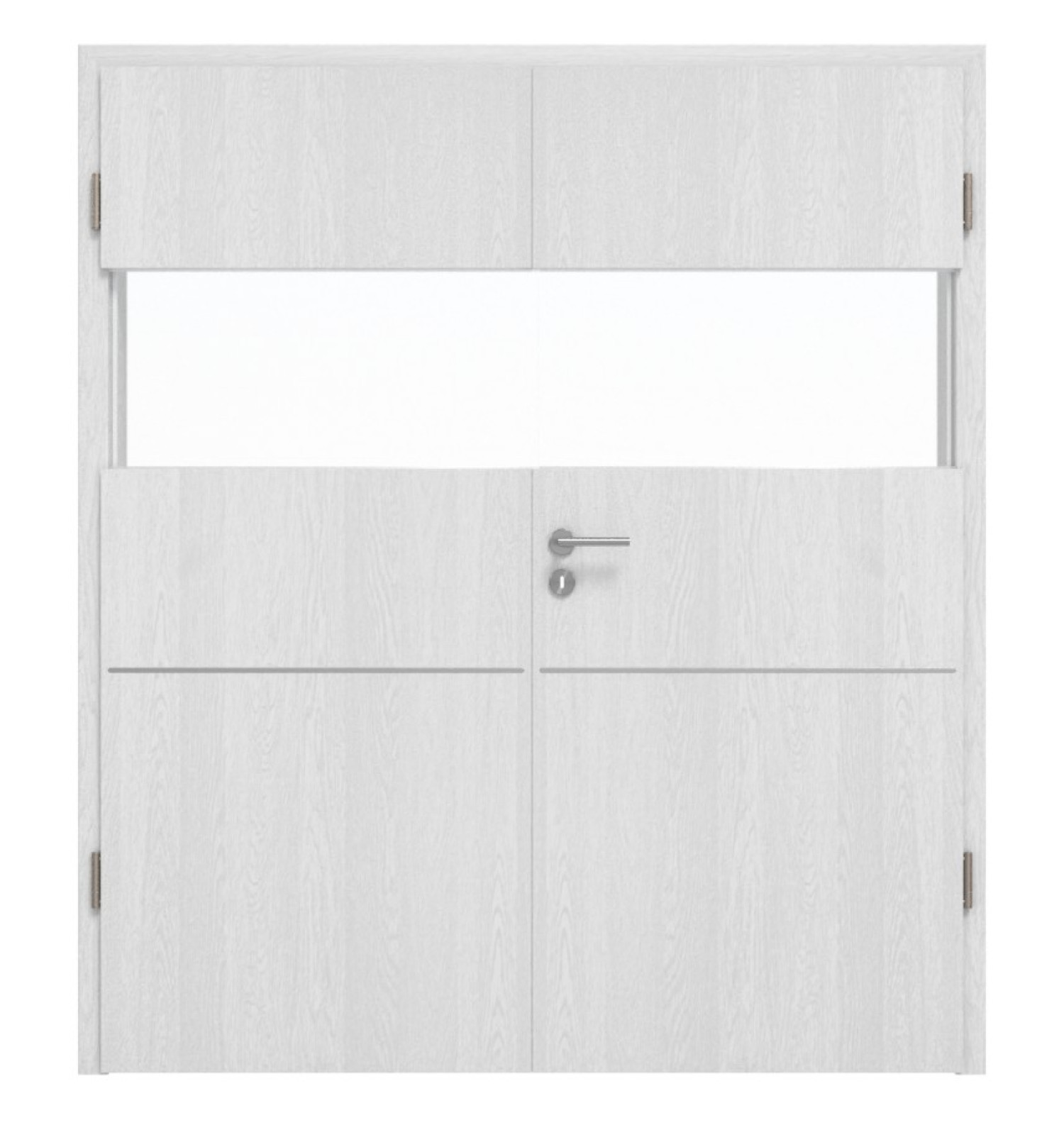 HÖRMANN Doppelflügeltür Pure 2 Eiche Weiß Duradecor DesignLine mit Lichtausschnitt quer mit Lisene Steel 79 mit Zarge
