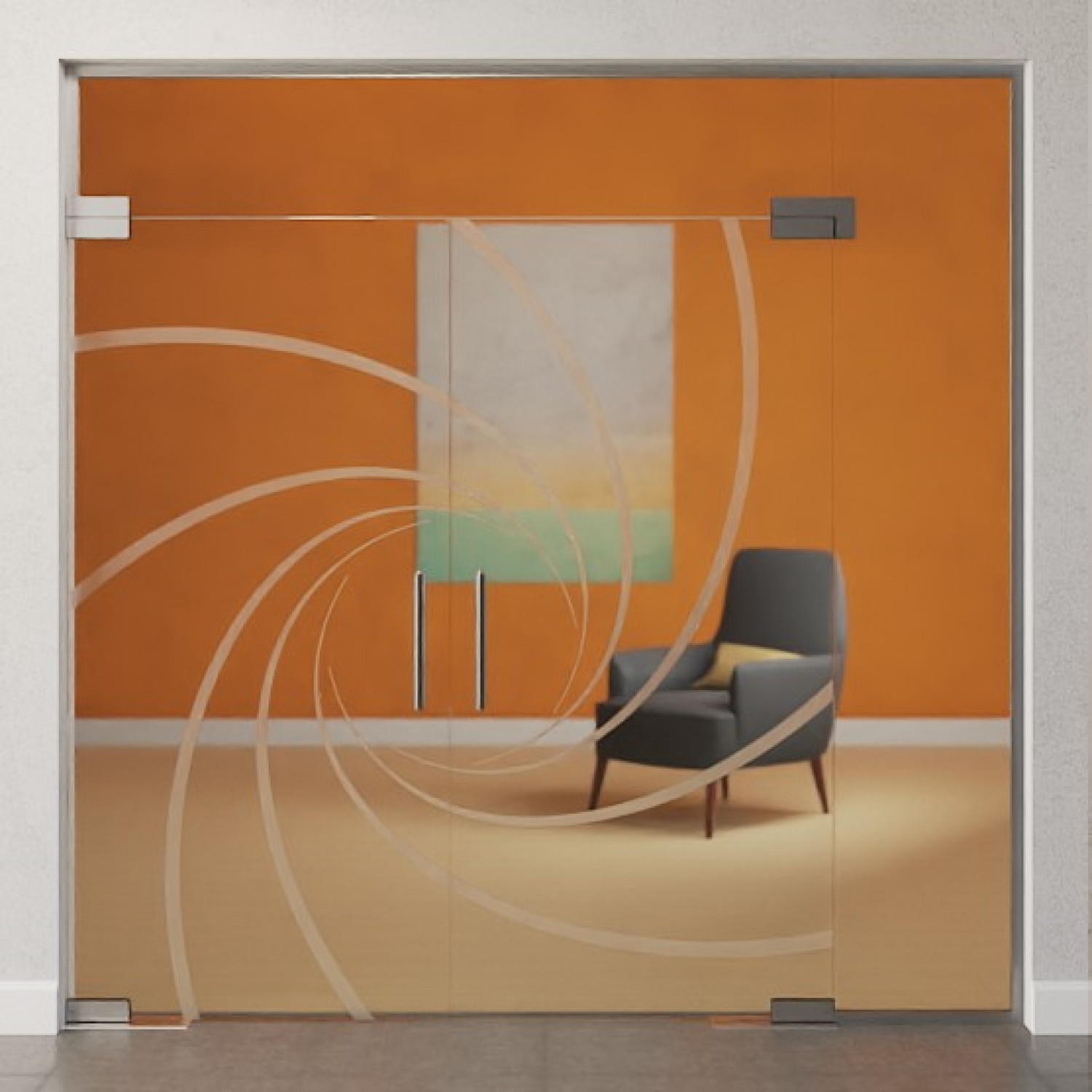 Bild von Cristall Motiv matt 2-flg. Glaspendeltür mit einem Seitenteil und Oberlicht DORMA Mundus BTS Variante 11 - Erkelenz