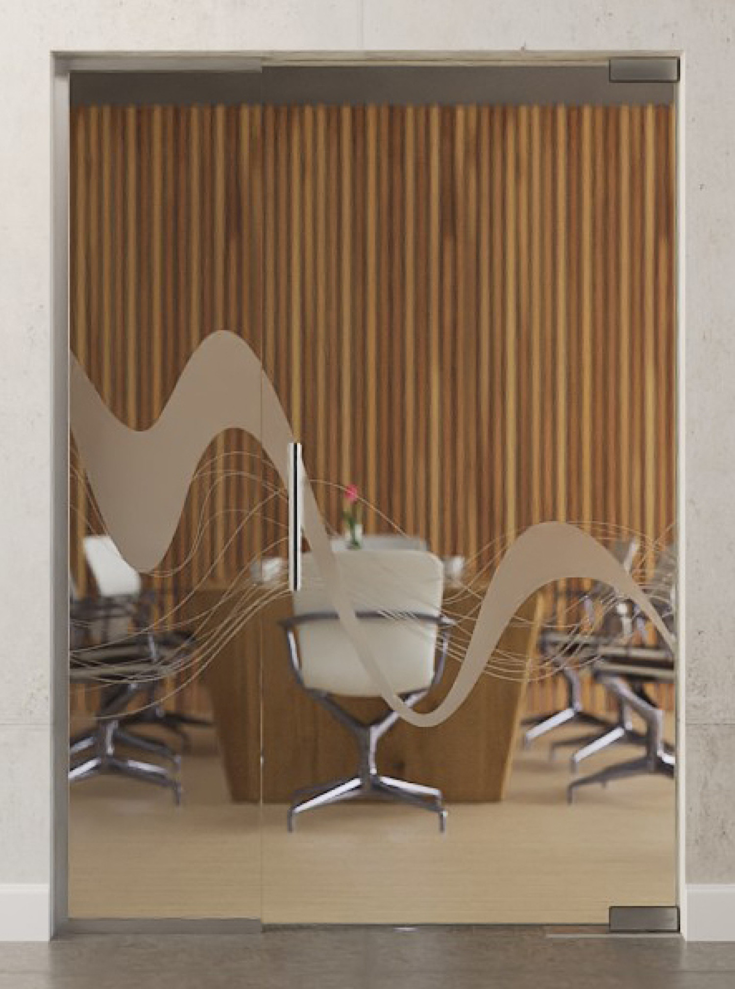 Bild von Sinus 2 Motiv matt Glaspendeltür mit festem Seitenteil DORMA Mundus BTS Variante 2 - Erkelenz