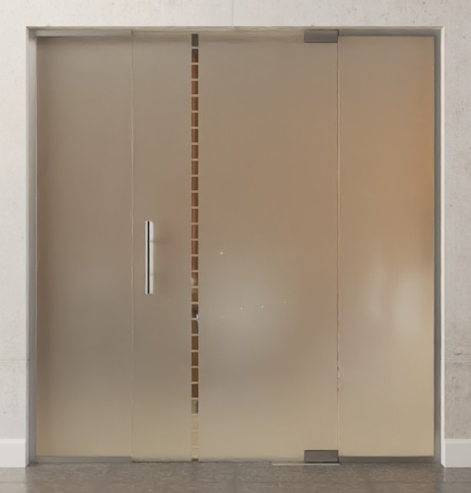 Bild von Algo Motiv klar Glaspendeltür mit zwei festen Seitenteilen DORMA Mundus BTS Variante 3 - Erkelenz