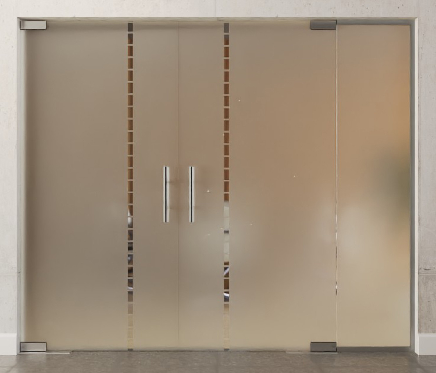 Frontansicht von Algo Motiv klar 2-flg. Glaspendeltür mit festem Seitenteil DORMA Mundus BTS Variante 5 - Erkelenz