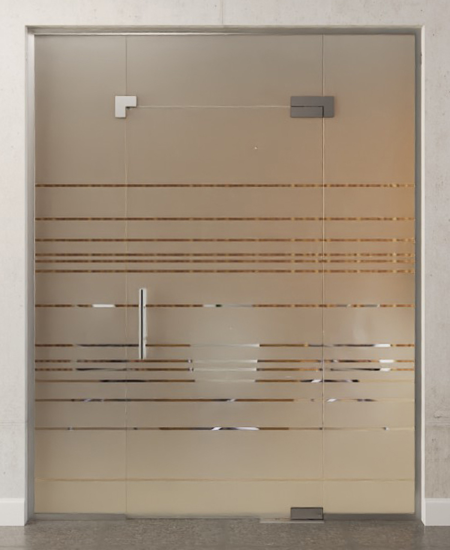 Bild von Quer Motiv klar Glaspendeltür mit zwei festen Seitenteilen und Oberlicht DORMA Mundus BTS Variante 9 - Erkelenz