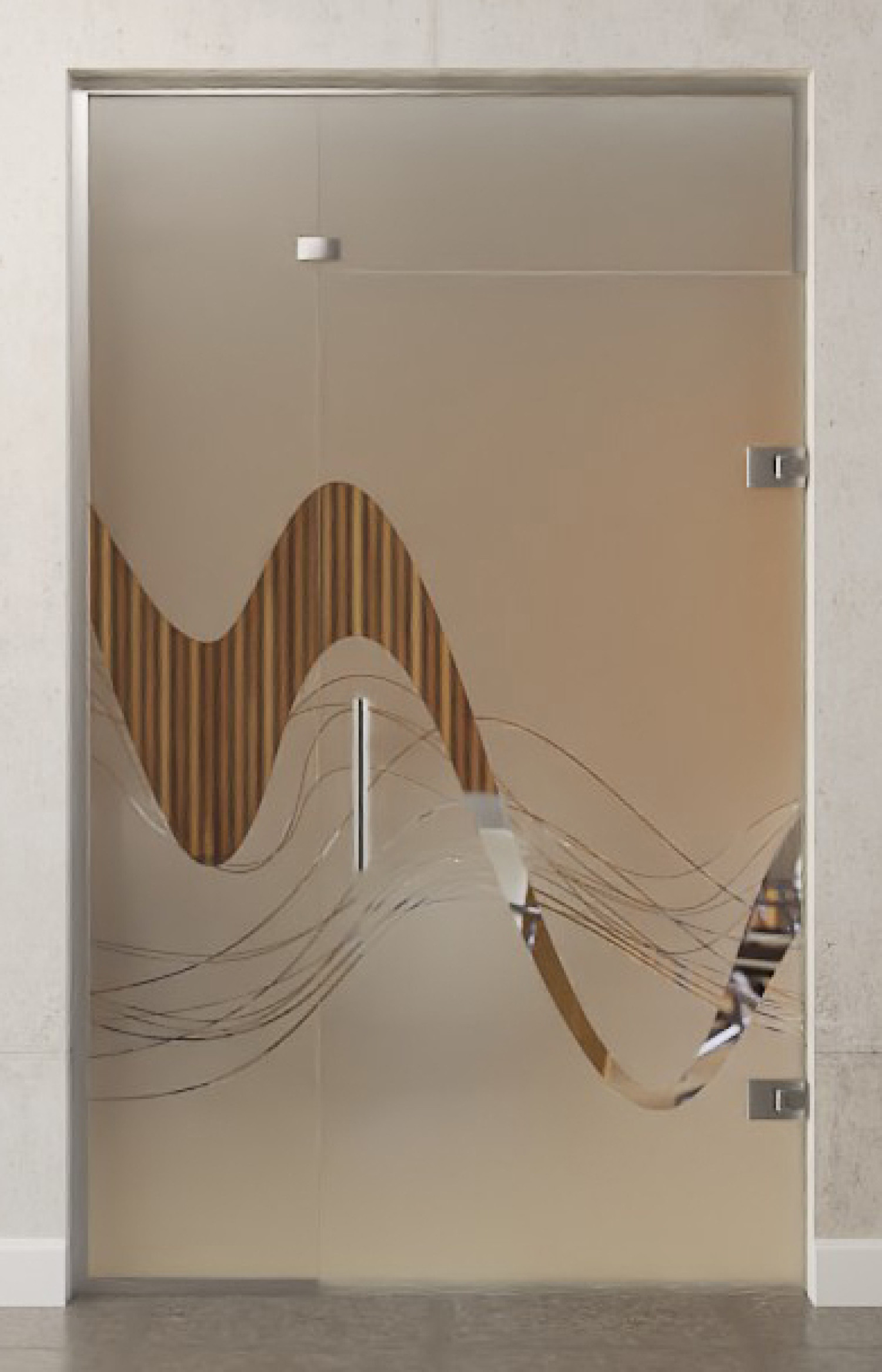 Bild von Sinus 2 Motiv klar Glaspendeltür mit festem Seitenteil und Oberlicht DORMA Tensor Variante 3 - Erkelenz
