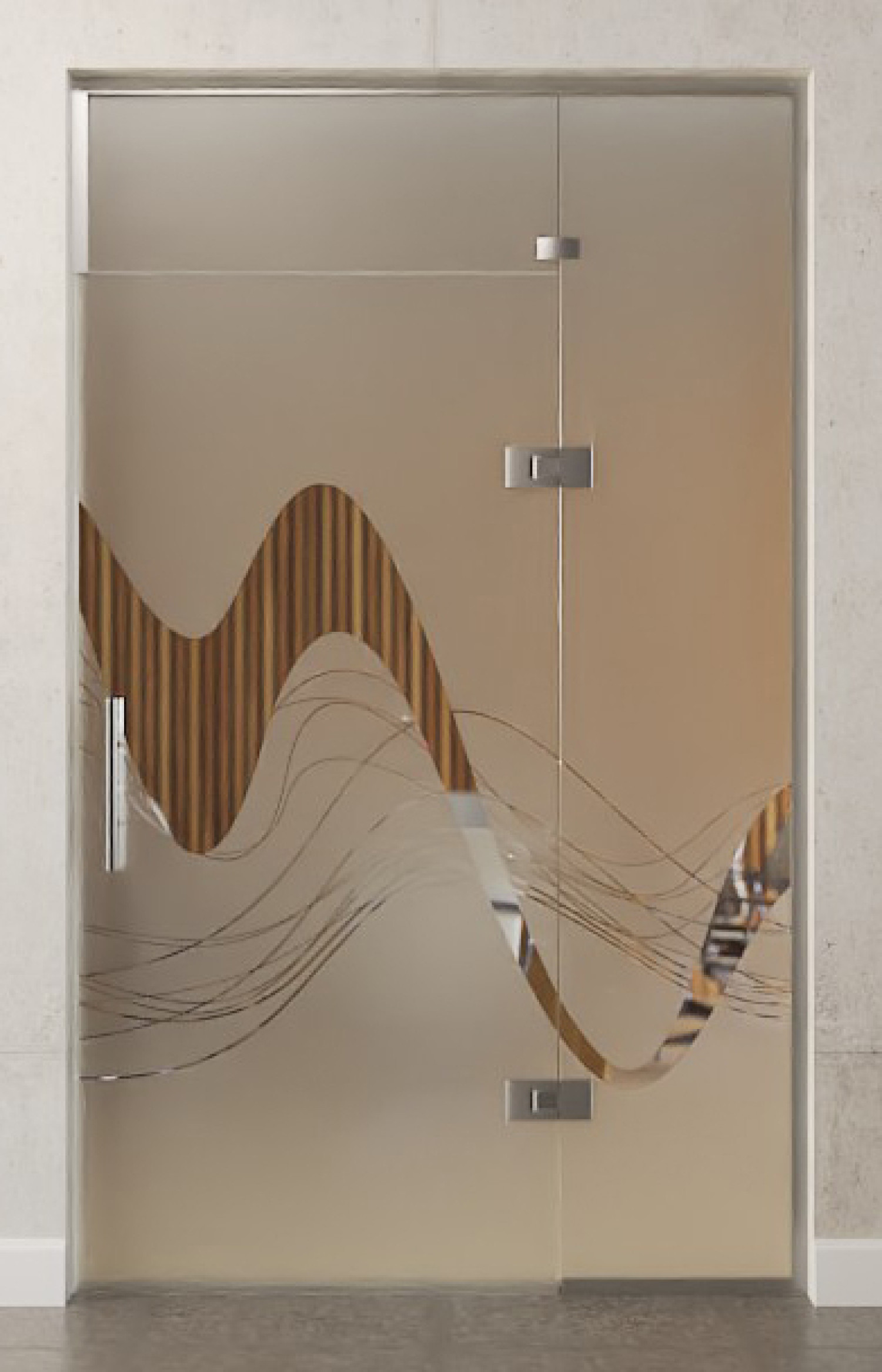 Bild von Sinus 2 Motiv klar Glaspendeltür mit festem Seitenteil und Oberlicht DORMA Tensor Glas an Glas Variante 4 - Erkelenz