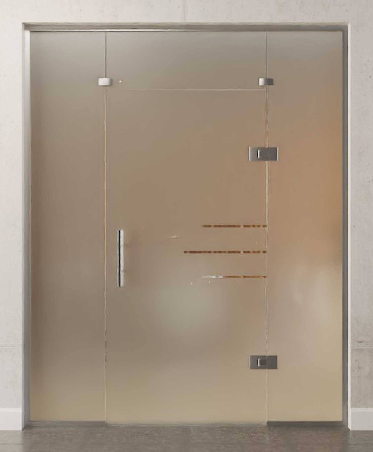Bild von Bahia Motiv klar Glaspendeltür mit zwei festen Seitenteilen und Oberlicht DORMA Tensor Variante 5 - Erkelenz
