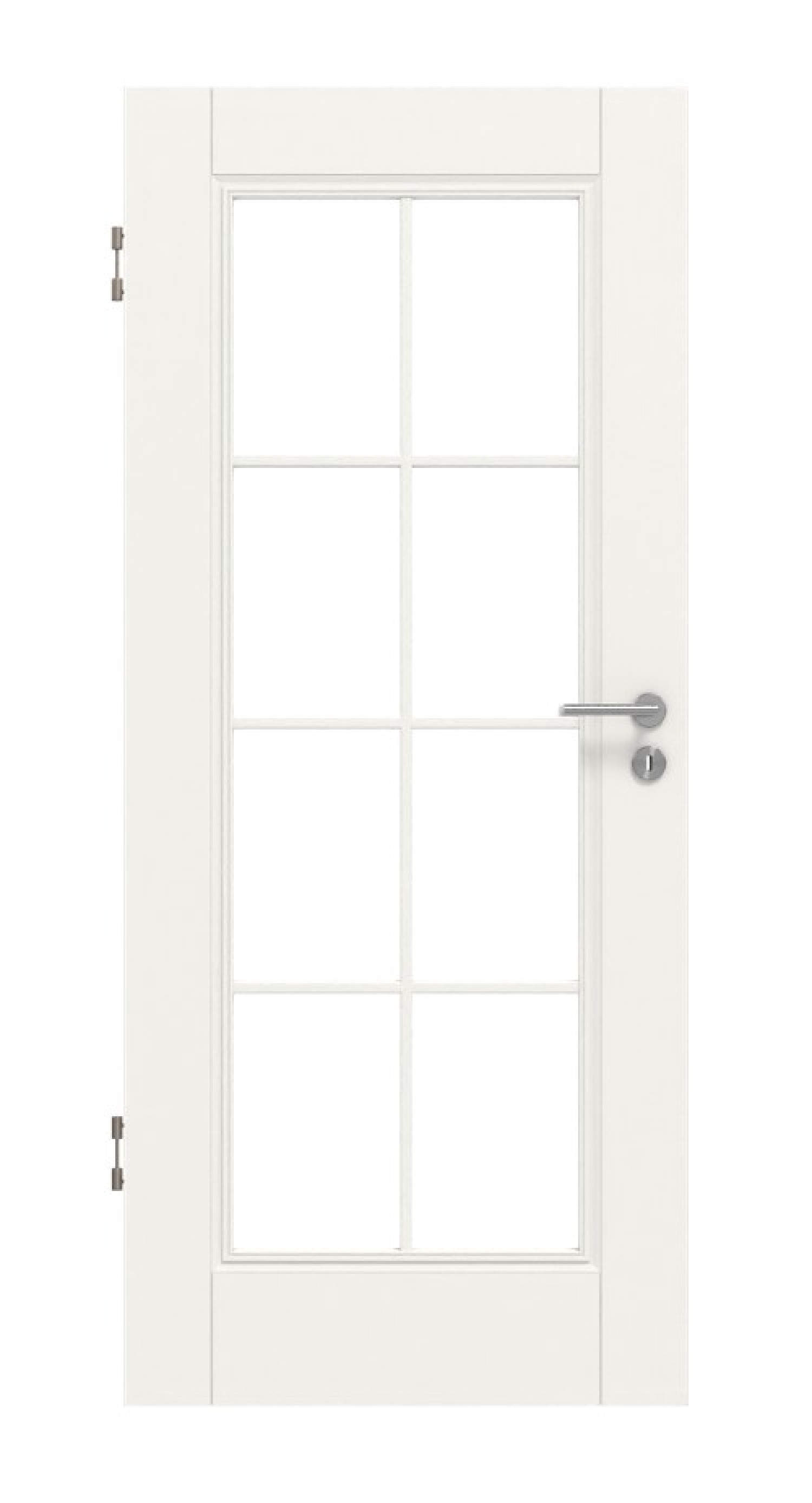 Frontansicht von HUGA Innentür Kontur 1 Weißlack Classic mit Lichtausschnitt LA Sprosse 2/4