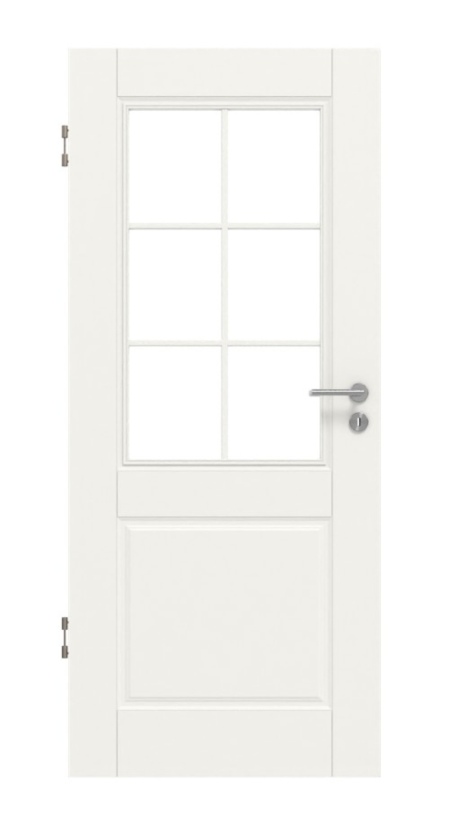 Frontansicht von HUGA Innentür Kontur 2 Weißlack Classic mit Lichtausschnitt LA Sprosse 2/3