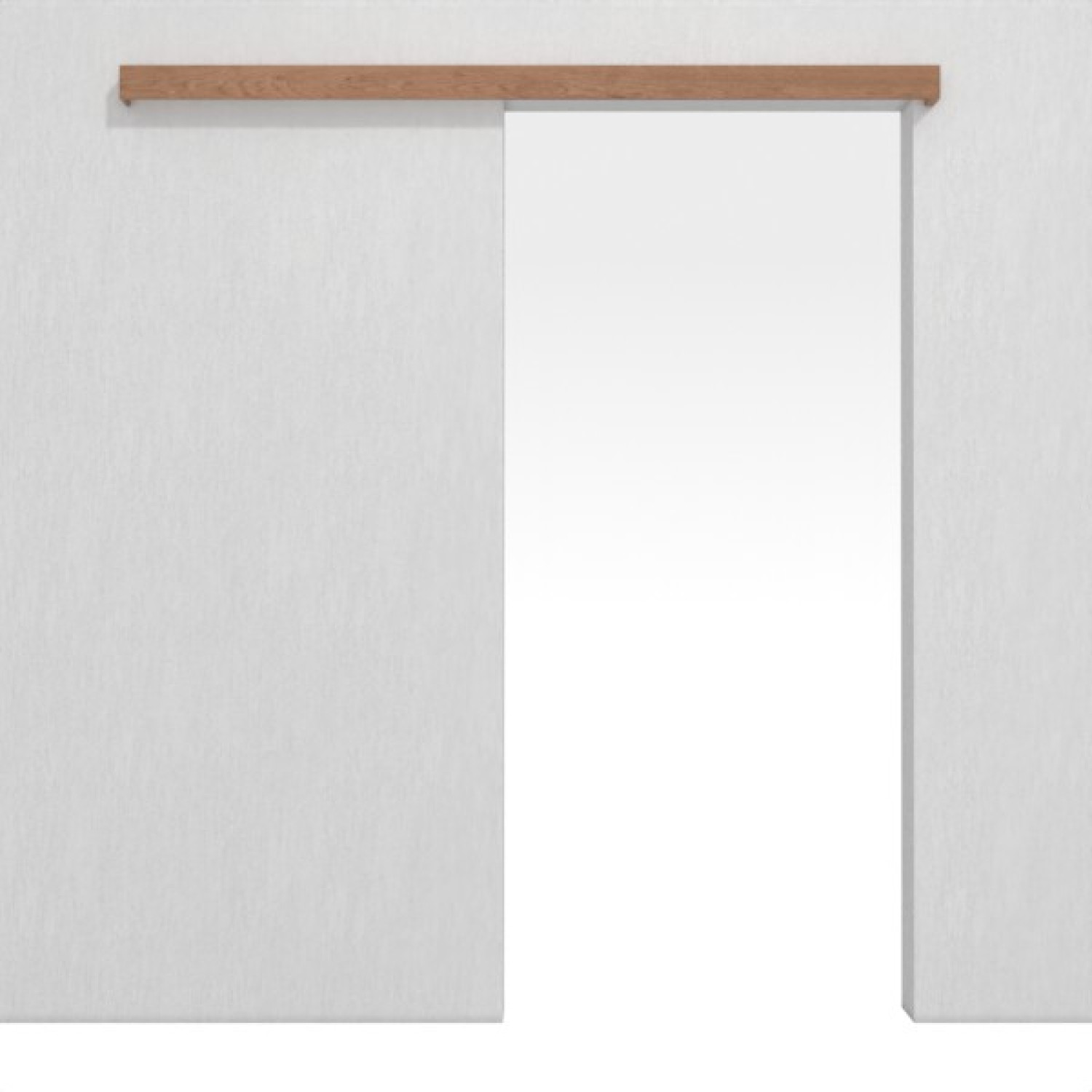 Frontansicht von LEBO Schiebetürsystem vor der Wand laufend Ami. Kirschbaum Matt Echtholzfurniert ohne Zarge