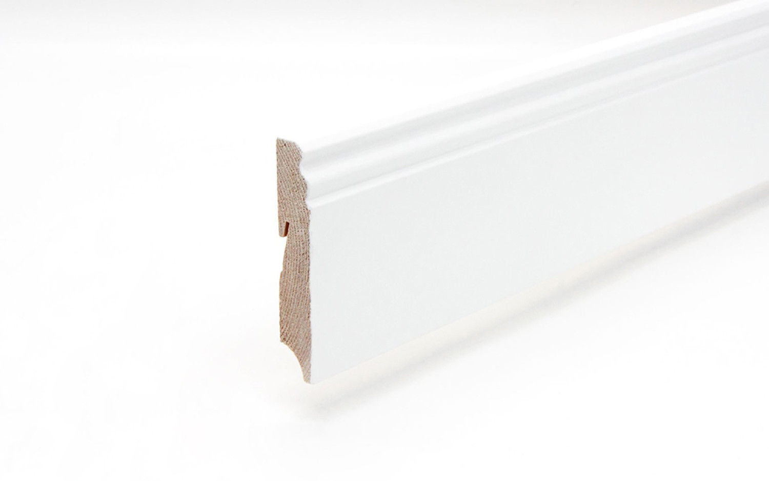 Sockelleiste 18 x 96 x 2400 mm Massivholz weiß lackiert Altdeutsch 96 Clip-Nut
