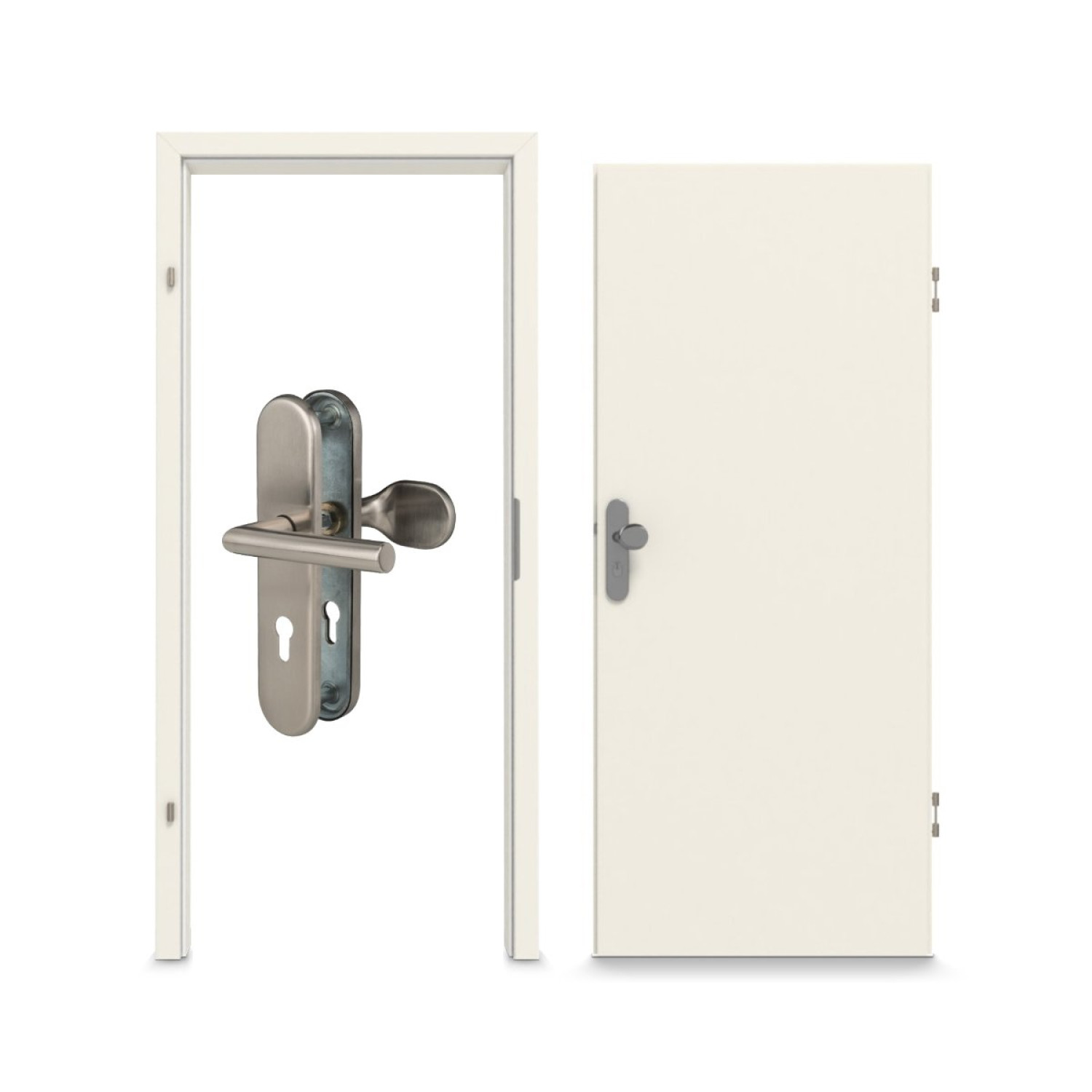 Komplettset-Ansicht von GARANT Wohnungseingangstür-Set Weißlack RAL 9010 CePaL mit Zarge und Beschlag
