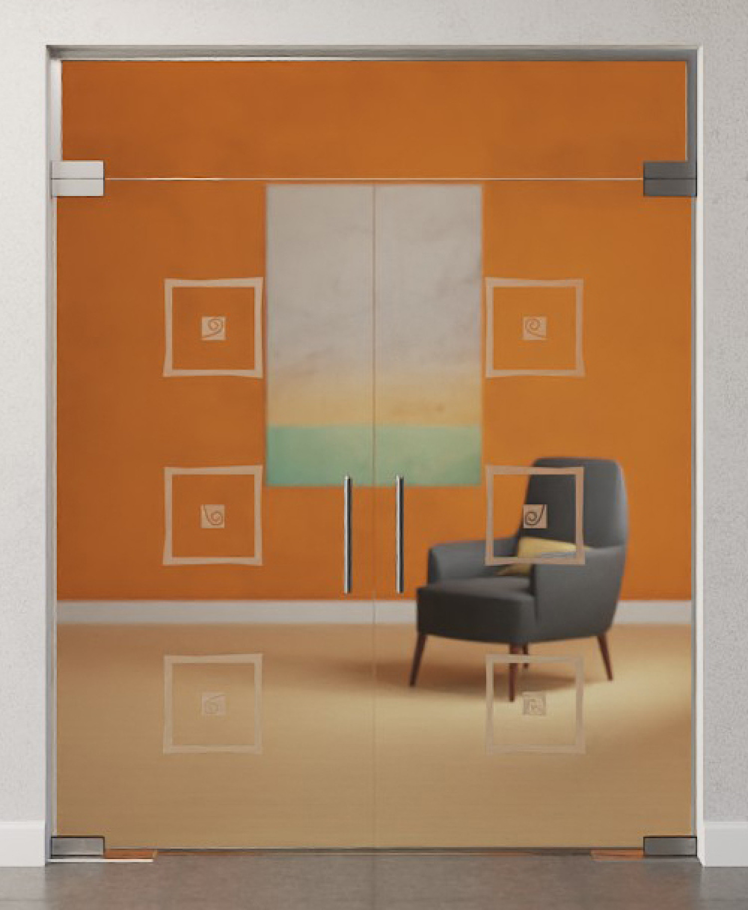 Bild von Pescara Motiv matt 2-flg. Glaspendeltür mit Oberlicht DORMA Mundus BTS Variante 10 - Erkelenz