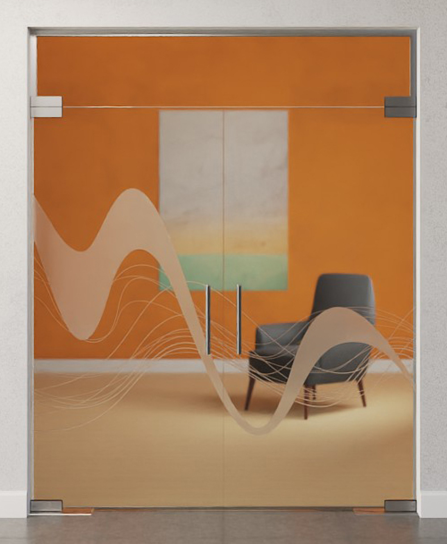 Bild von Sinus 2 Motiv matt 2-flg. Glaspendeltür mit Oberlicht DORMA Mundus BTS Variante 10 - Erkelenz