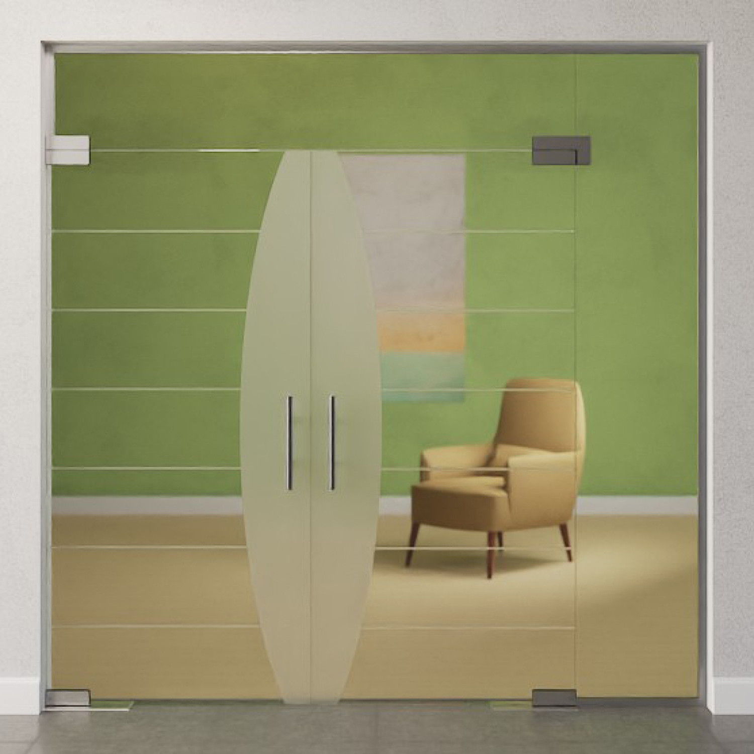 Bild von Amara Motiv matt 2-flg. Glaspendeltür mit einem Seitenteil und Oberlicht DORMA Mundus BTS Variante 11 - Erkelenz