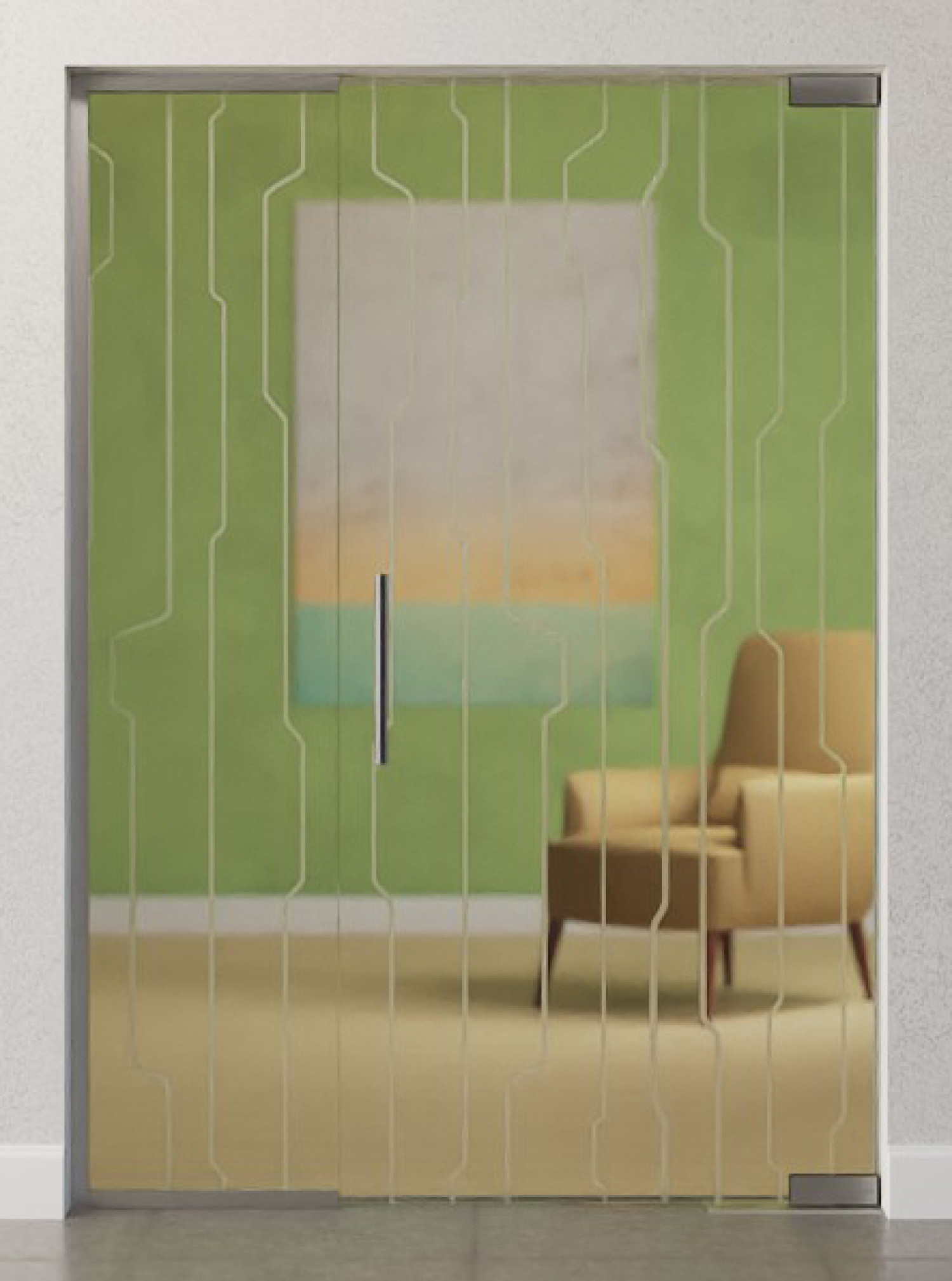 Bild von Curves Motiv matt Glaspendeltür mit festem Seitenteil DORMA Mundus BTS Variante 2 - Erkelenz