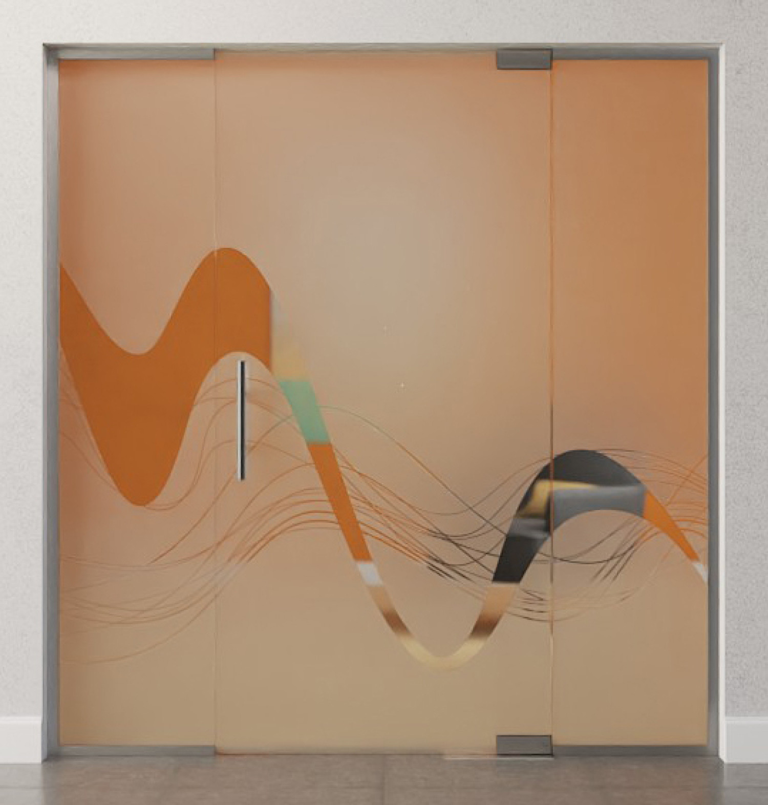 Bild von Sinus 2 Motiv klar Glaspendeltür mit zwei festen Seitenteilen DORMA Mundus BTS Variante 3 - Erkelenz