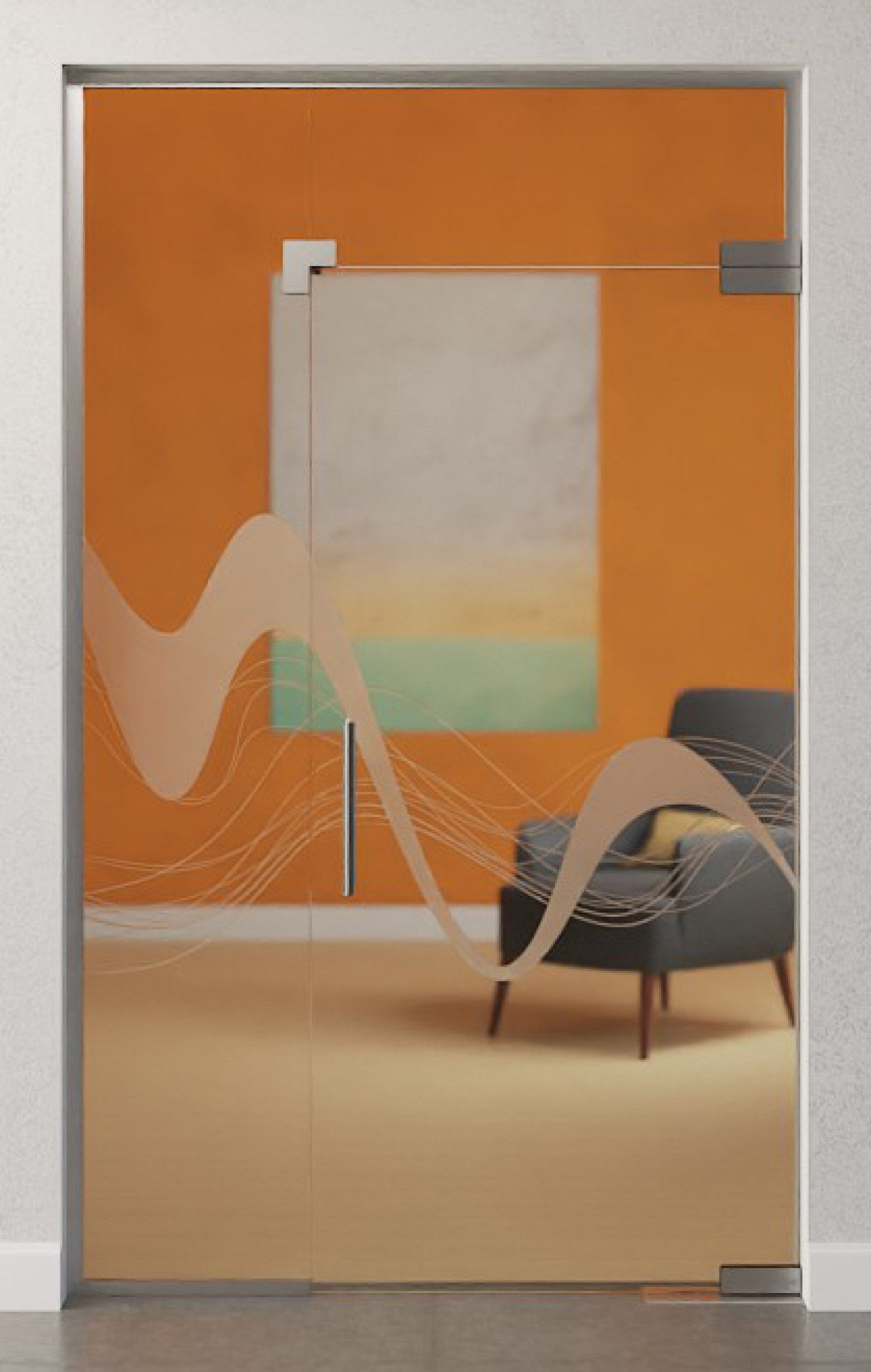 Bild von Sinus 2 Motiv matt Glaspendeltür mit festem Seitenteil und Oberlicht DORMA Mundus BTS Variante 8 - Erkelenz