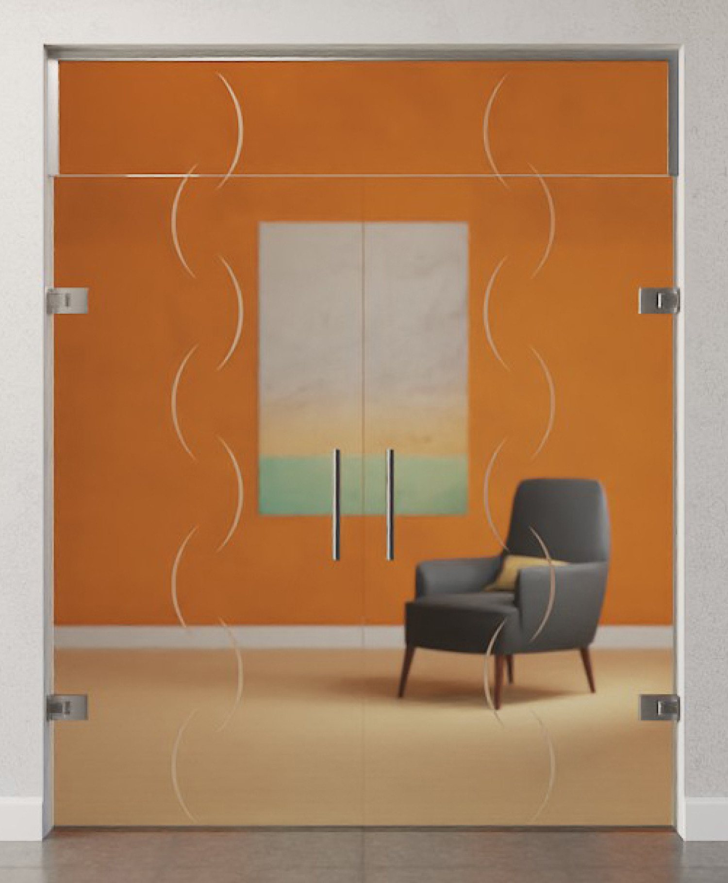 Bild von Atessa Motiv matt 2-flg. Glaspendeltür mit Oberlicht DORMA Tensor Variante 2 - Erkelenz
