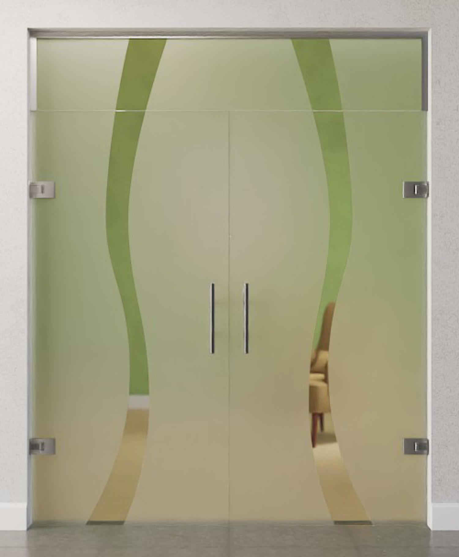 Bild von Bergamo Motiv klar 2-flg. Glaspendeltür mit Oberlicht DORMA Tensor Variante 2 - Erkelenz