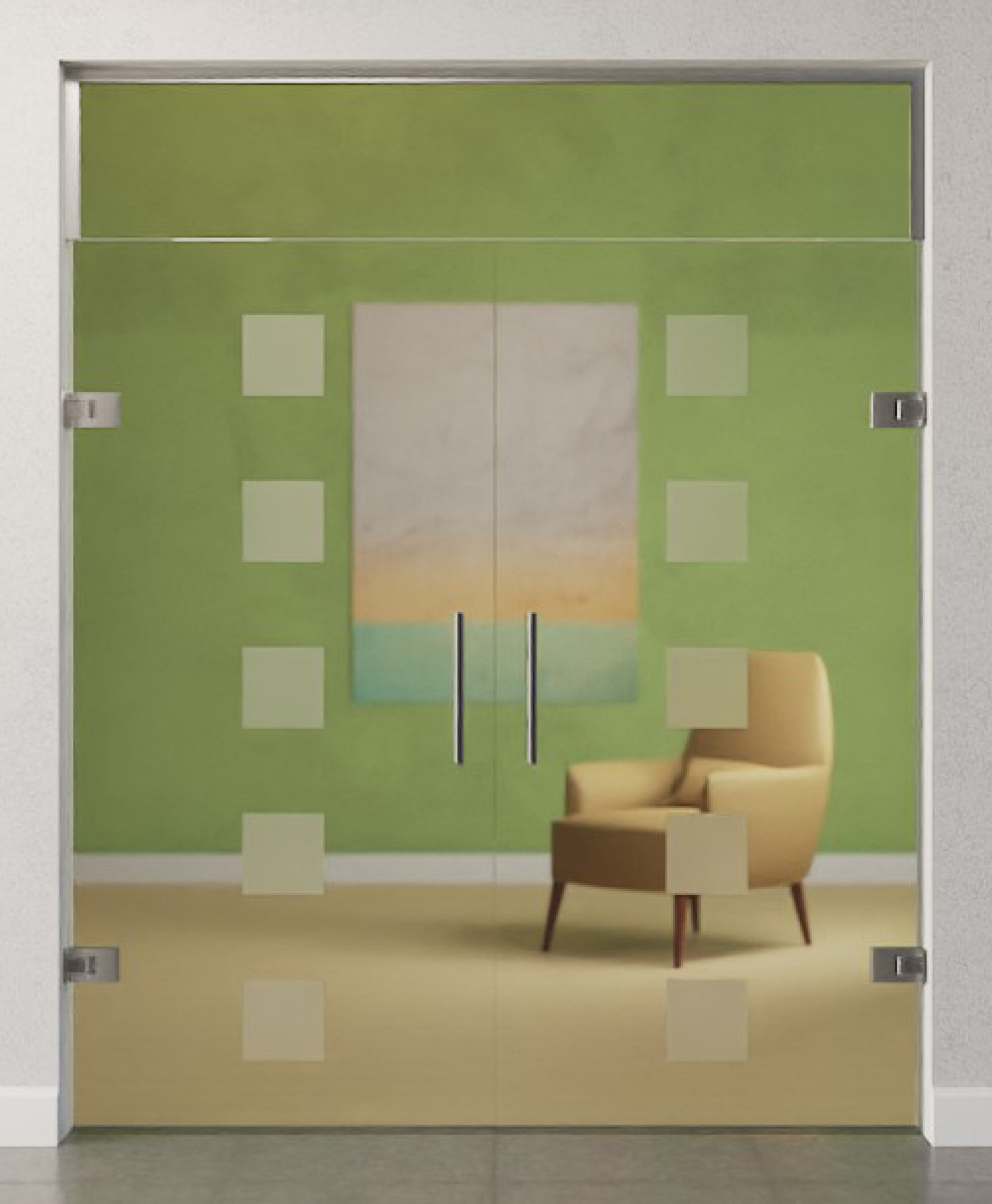 Bild von Cinque Motiv matt 2-flg. Glaspendeltür mit Oberlicht DORMA Tensor Variante 2 - Erkelenz