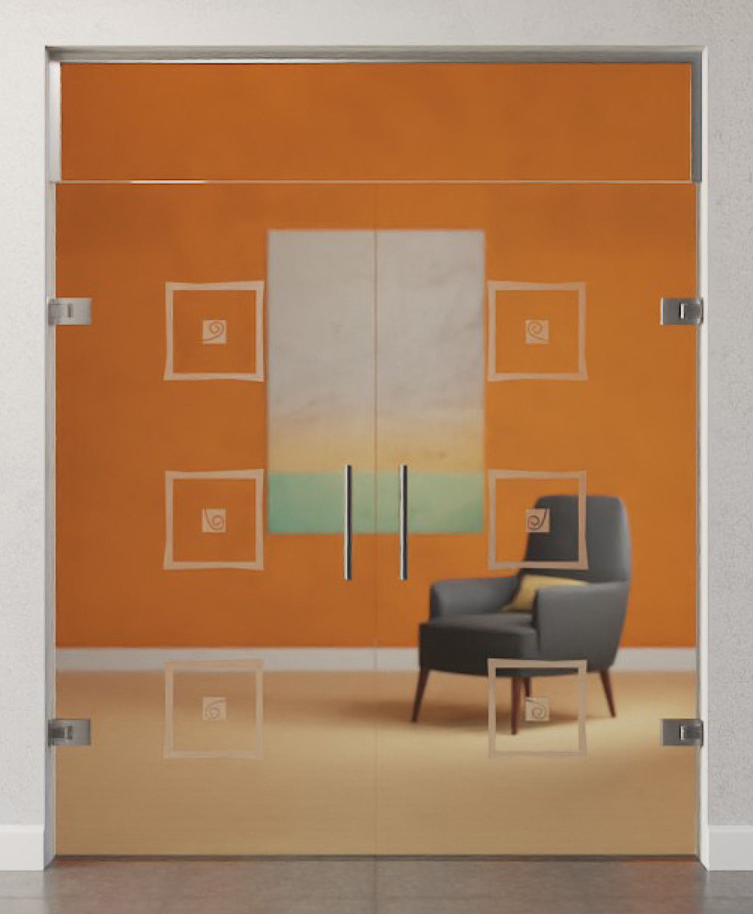 Bild von Pescara Motiv matt 2-flg. Glaspendeltür mit Oberlicht DORMA Tensor Variante 2 - Erkelenz