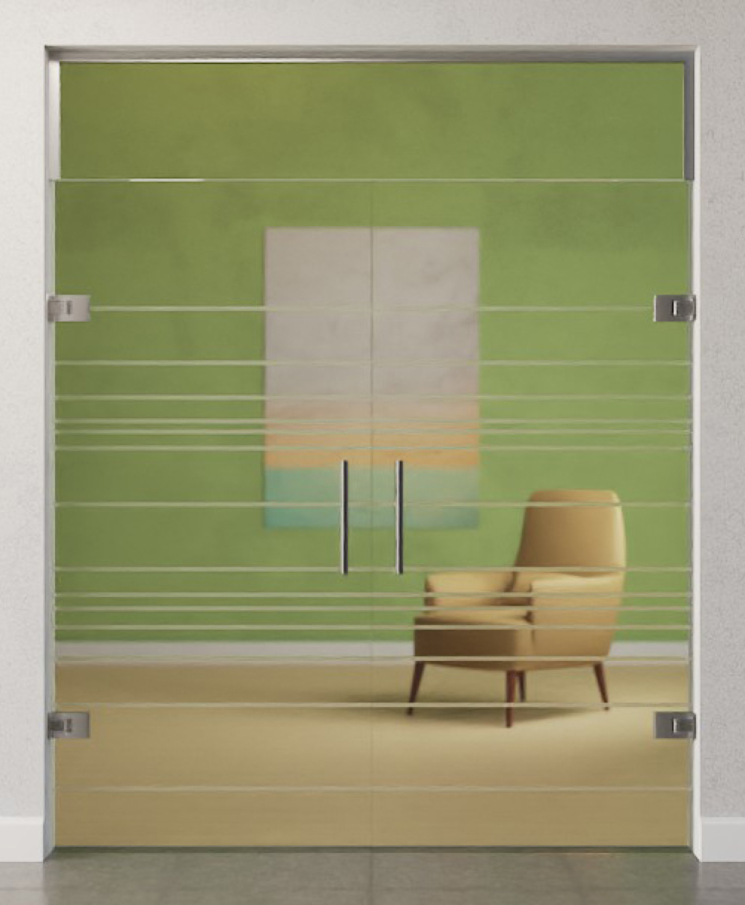 Bild von Quer Motiv matt 2-flg. Glaspendeltür mit Oberlicht DORMA Tensor Variante 2 - Erkelenz