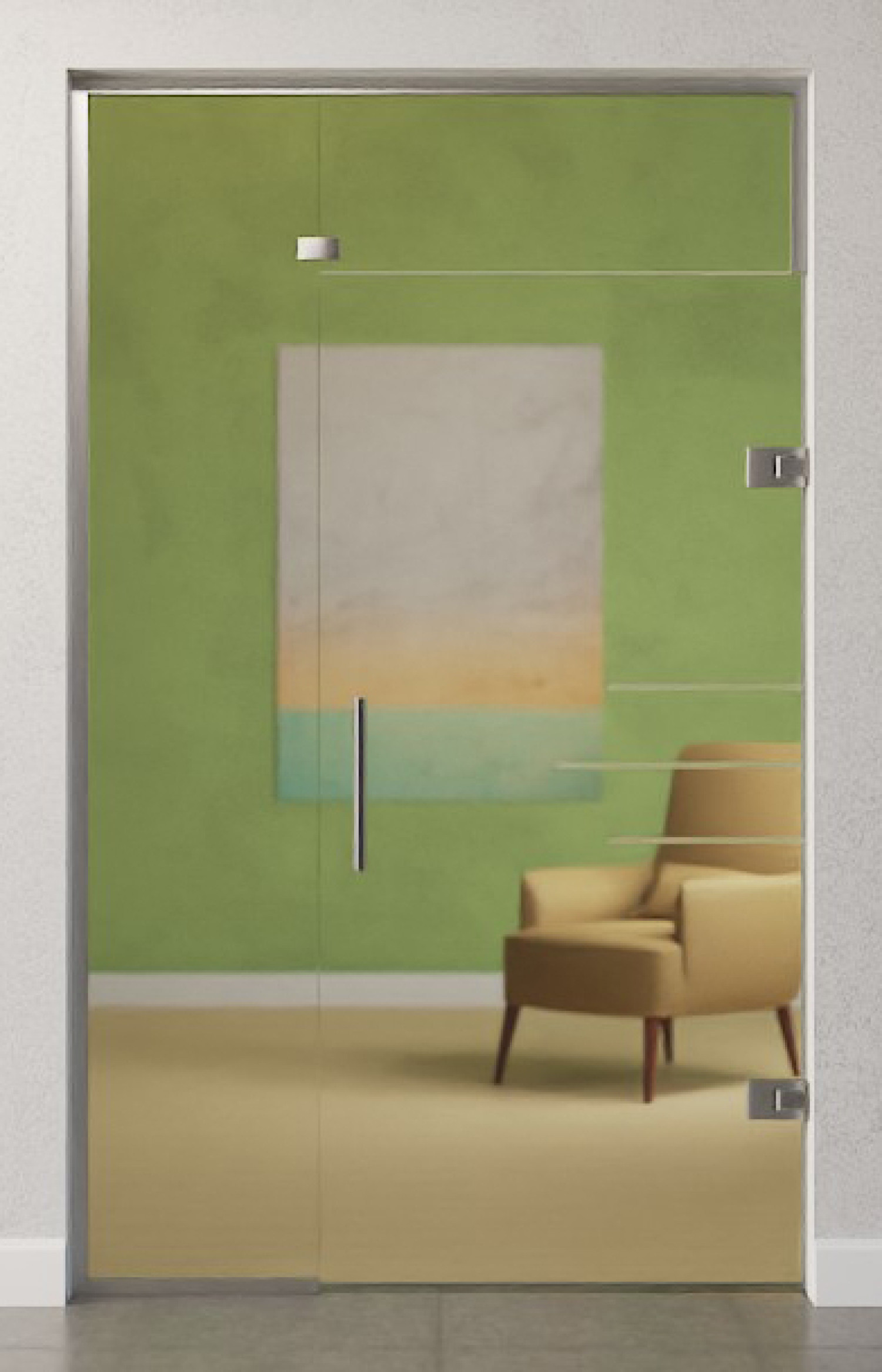 Bild von Bahia Motiv matt Glaspendeltür mit festem Seitenteil und Oberlicht DORMA Tensor Variante 3 - Erkelenz