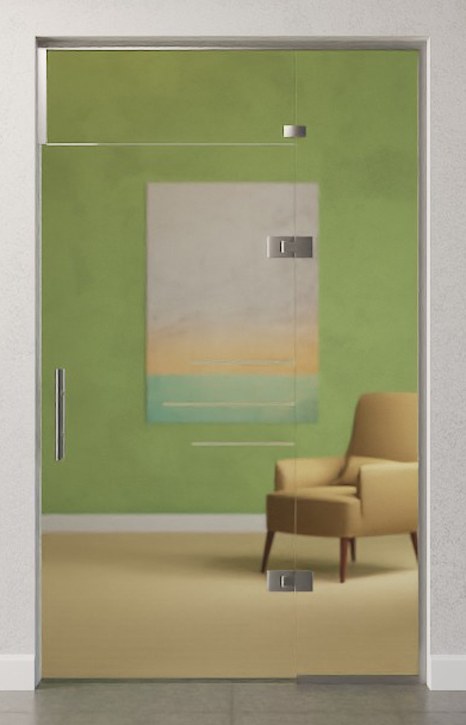 Bild von Bahia Motiv matt Glaspendeltür mit festem Seitenteil und Oberlicht DORMA Tensor Glas an Glas Variante 4 - Erkelenz