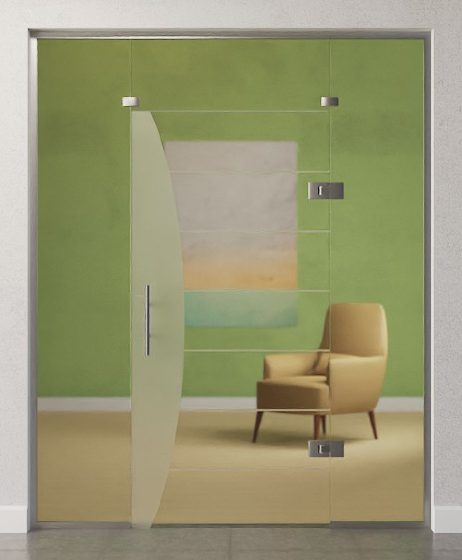 Bild von Amara Motiv matt Glaspendeltür mit zwei festen Seitenteilen und Oberlicht DORMA Tensor Variante 5 - Erkelenz