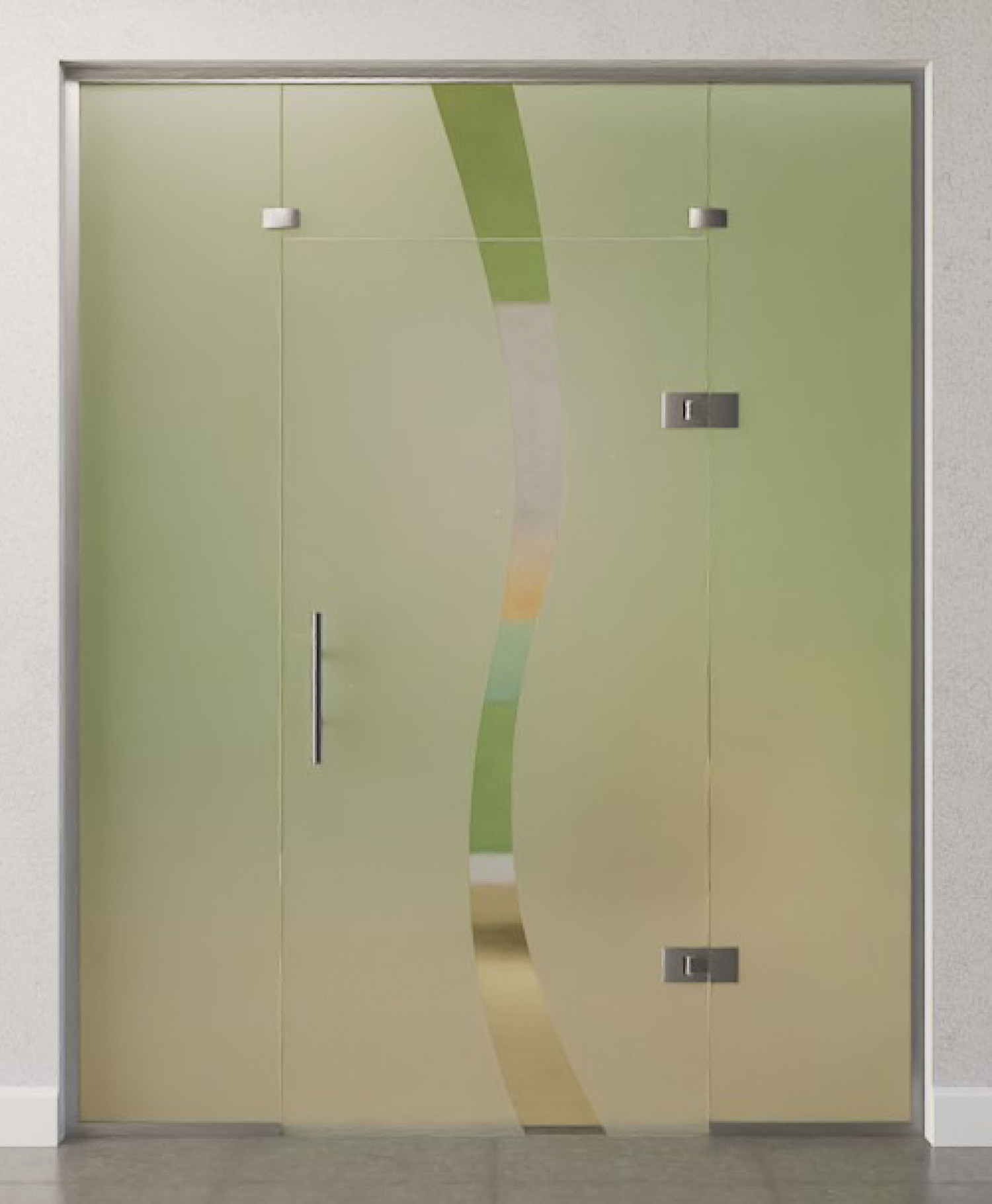 Bild von Bergamo Motiv klar Glaspendeltür mit zwei festen Seitenteilen und Oberlicht DORMA Tensor Variante 5 - Erkelenz