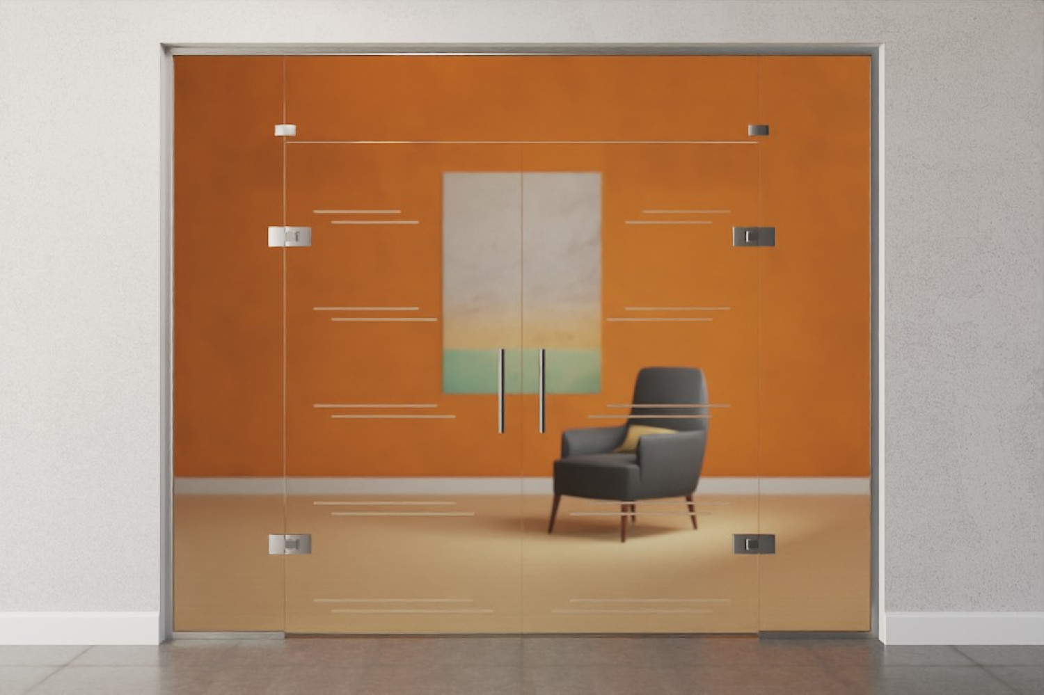 Bild von Aida Motiv matt 2-flg. Glaspendeltür mit zwei festen Seitenteilen und Oberlicht DORMA Tensor Variante 6 - Erkelenz