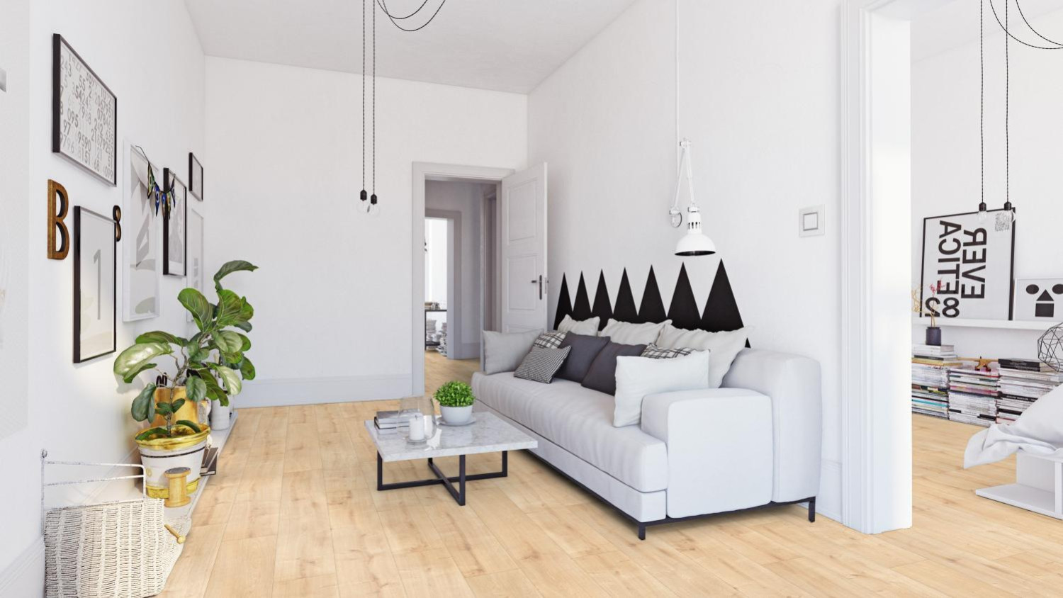 Ansicht von Eiche natur hell strukturiert 1-Stab Living Laminat - Wiparquet