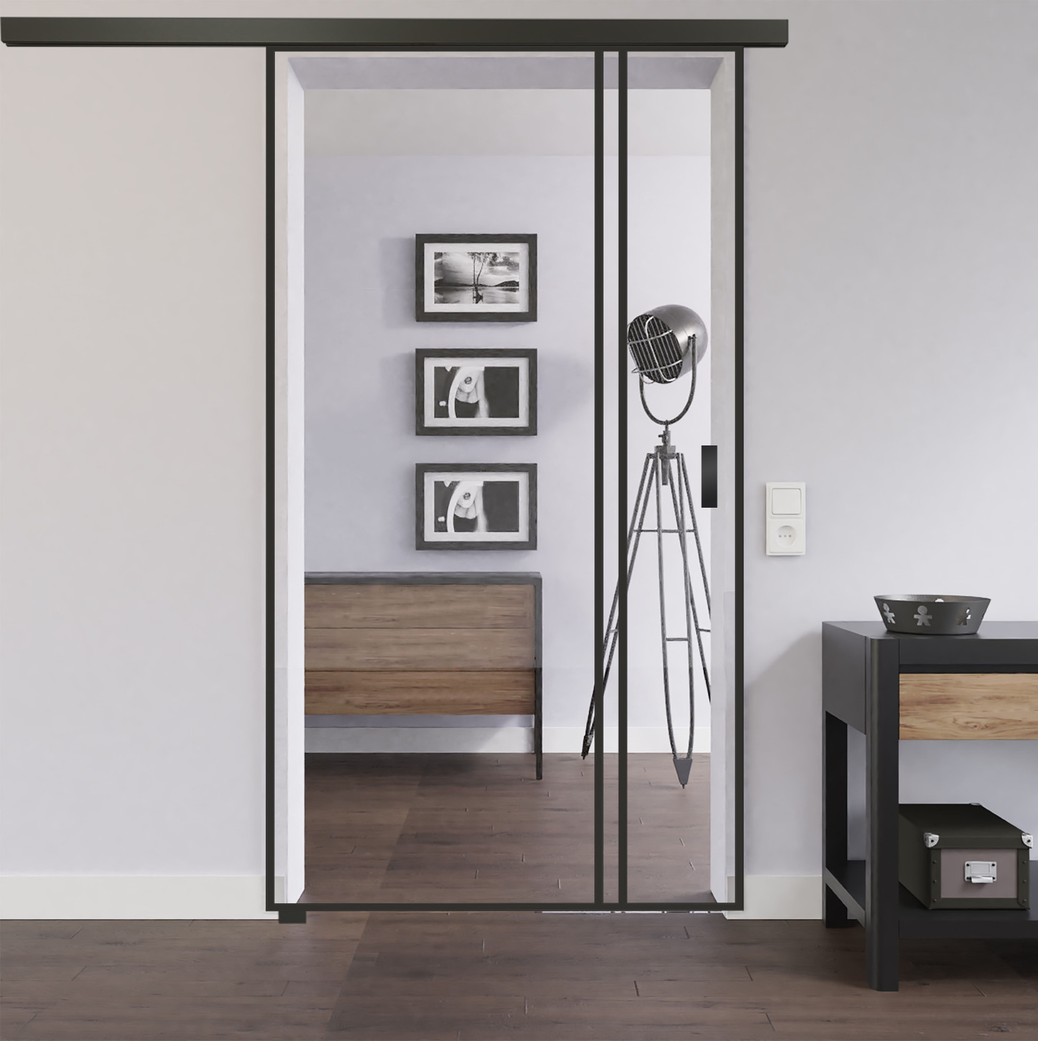 LIENBACHER GLAS Ganzglas Schiebetür-Set Black Signature ST 623 mit Streifen Klarglas inkl. Schiebetürsystem