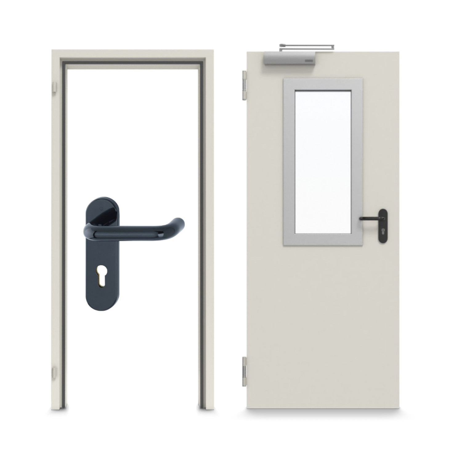 TECKENTRUP Innentür-Set Stahl mit Feuerschutzfunktion T90-1 FSA-62 mit Rechteckverglasung Ausschnitt 2 inkl. Blockzarge Typ 4.1