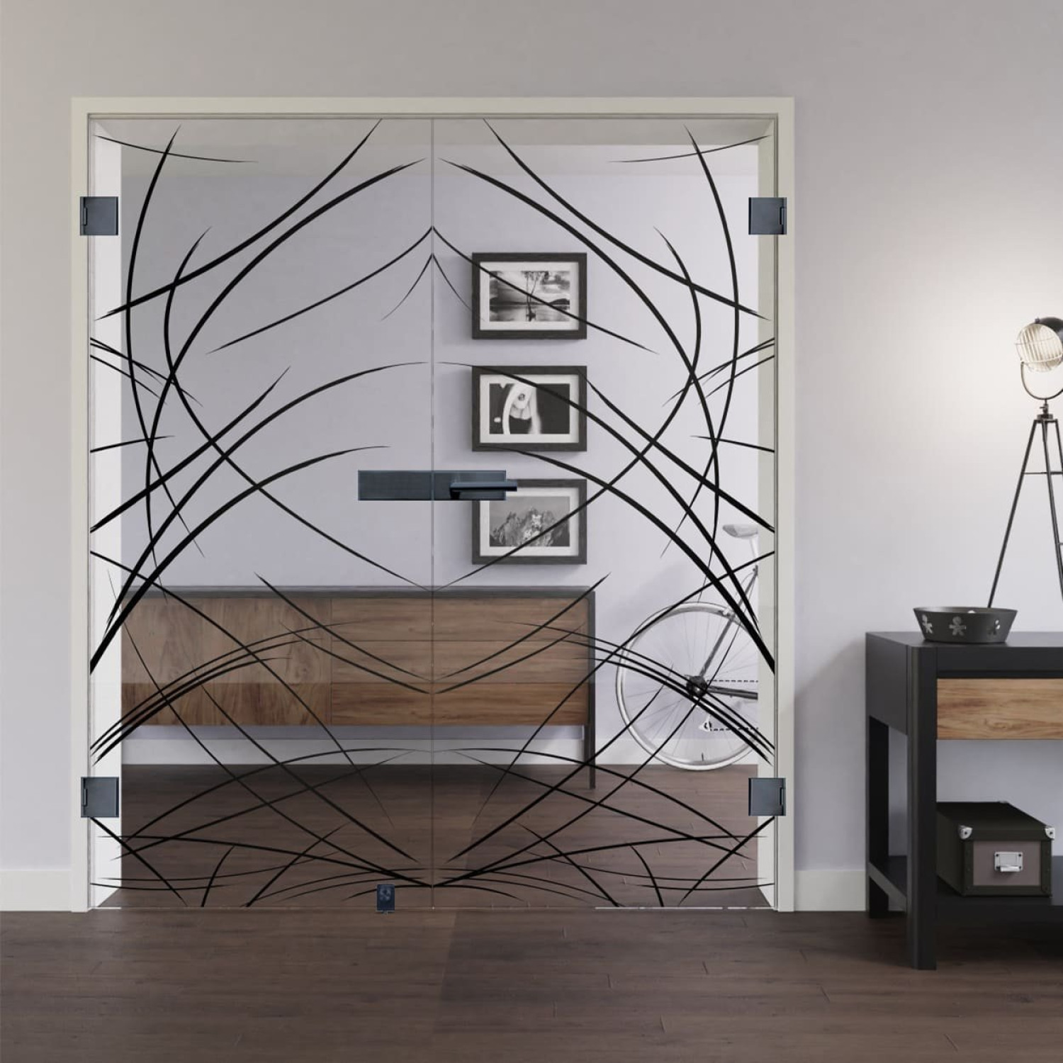 LIENBACHER GLAS Ganzglas Doppelflügeltür Modell 636 Black Signature Klarglas