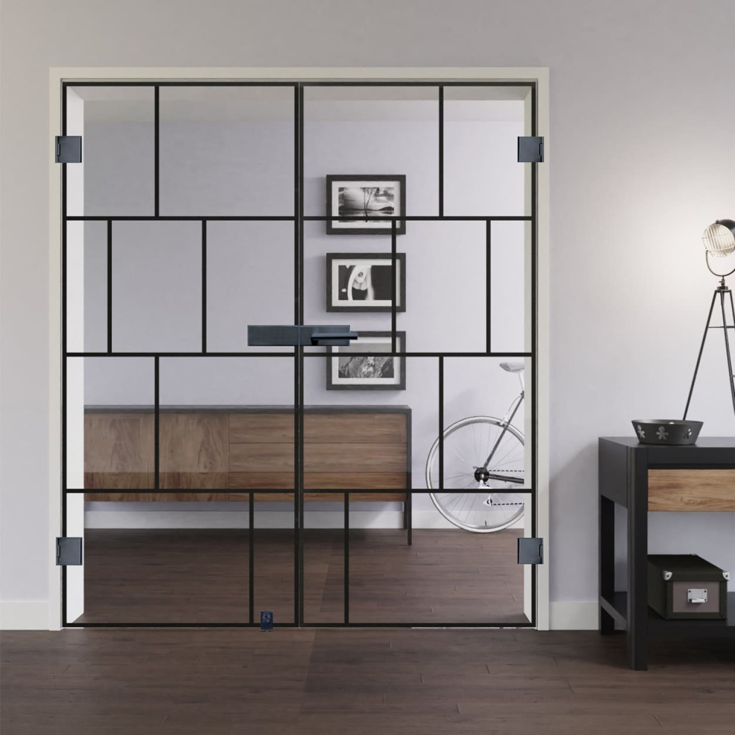 LIENBACHER GLAS Ganzglas Doppelflügeltür Modell 649 Black Signature Klarglas