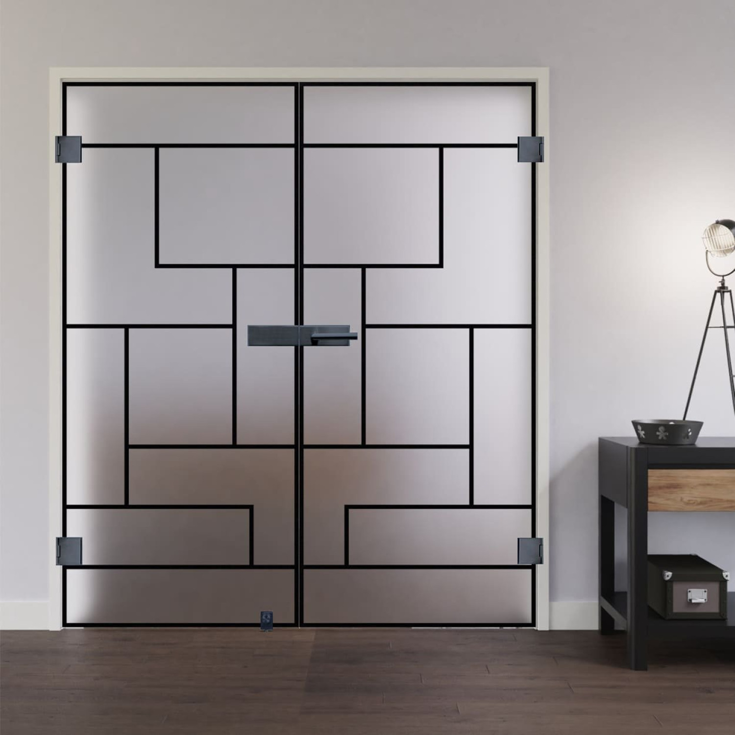Ansicht von LIENBACHER GLAS Ganzglas Doppelflügeltür Modell 650 Black Signature Satiniert