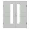 HÖRMANN Doppelflügeltür Groove 29 Grau RAL 7035 Lack DesignLine mit Lichtausschnitt LA 24 schlossseitig mit Zarge