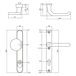 technische Zeichnung von INTERSTEEL Schutzbeschlag mit Kernziehschutz für Haustüren Gregory Aluminium gebürstet oval Schmalschild