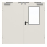 Frontansicht von Innentür-Set 2-flg. Stahl mit Feuerschutzfunktion H16-2 OD mit Rechteckverglasung Ausschnitt 2 im Gehflügel inkl. Eck- und Ergänzungszarge Vario B53 - Hörmann