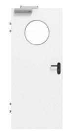 Frontansicht von GARANT Brandschutztür T30 Designer White D354-60 Resopal mit Lichtausschnitt LA-13