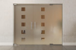 Frontansicht von Cinque Motiv klar 2-flg. Glaspendeltür mit festem Seitenteil DORMA Mundus BTS Variante 5 - Erkelenz