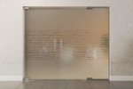 Frontansicht von Morse Motiv klar 2-flg. Glaspendeltür mit festem Seitenteil DORMA Mundus BTS Variante 5 - Erkelenz
