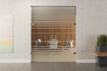 Frontansicht von Selina Motiv klar 2-flg. Glaspendeltür mit Oberlicht DORMA Tensor Variante 2 - Erkelenz