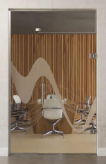 Bild von Sinus 2 Motiv matt Glaspendeltür mit festem Seitenteil und Oberlicht DORMA Tensor Variante 3 - Erkelenz