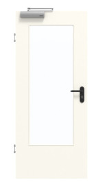 Frontansicht von GARANT Rauchschutztür 0105-60 Pearl White CePaL mit Lichtausschnitt LA-DIN